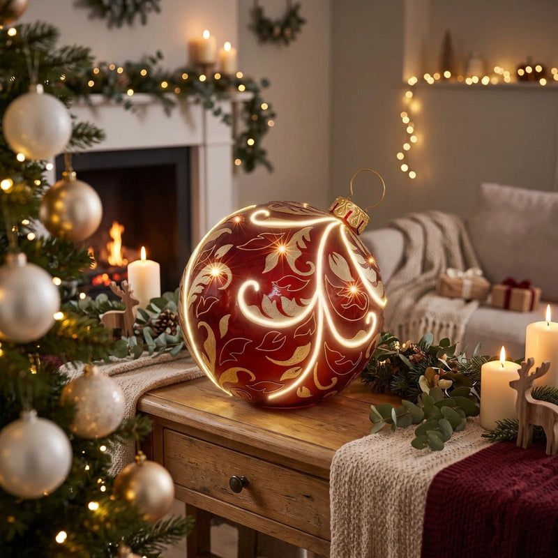 Bizzotto Decorazione Sferica Kinler Rossa con 6 LED 68,6x53,3 cm – Sfera Luminosa Decorativa per Natale