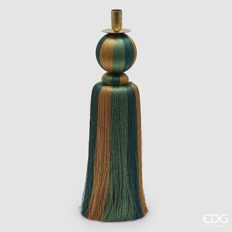 EDG Enzo De Gasperi Portacandela Nappa Natale H 45 Cm Verde Oro