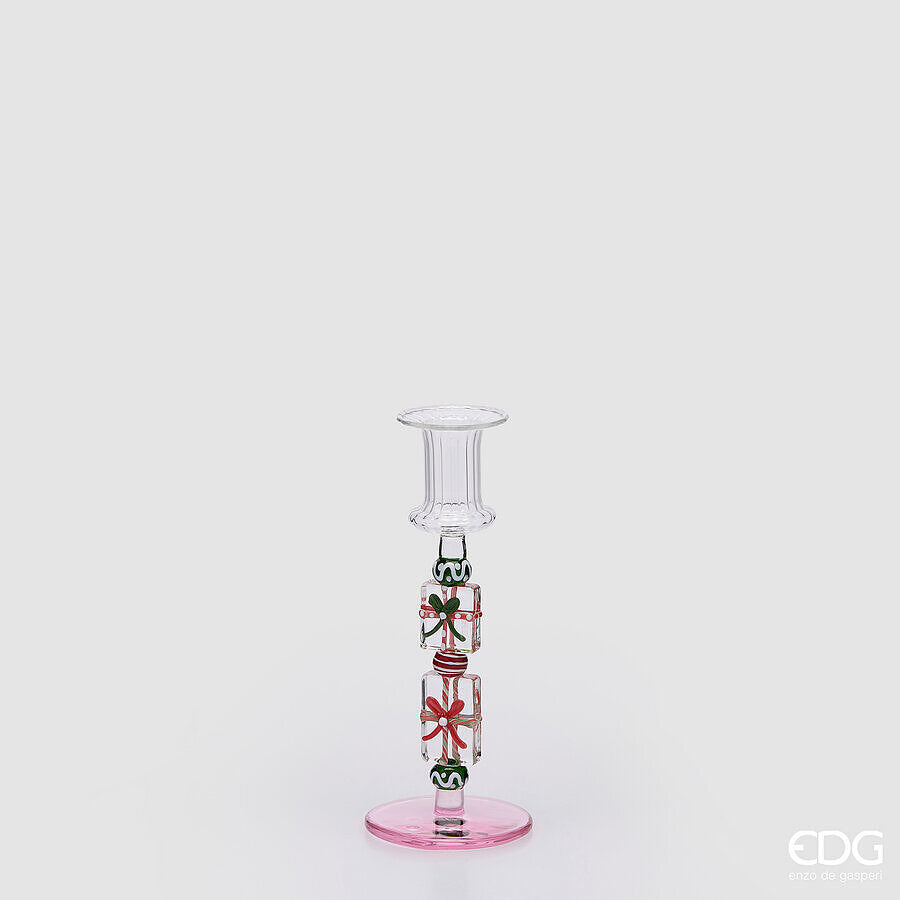 EDG Enzo De Gasperi Portacandela Pacchi Green Pink H18,5 Ø7,5 cm – Decorazione di Natale