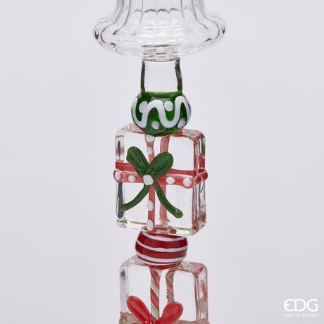 EDG Enzo De Gasperi Portacandela Pacchi Green Pink H18,5 Ø7,5 cm – Decorazione di Natale