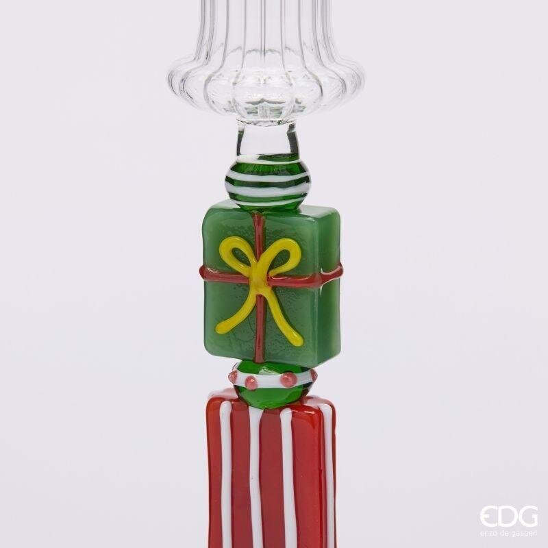 EDG Enzo De Gasperi Portacandela Pacchi Green Red H22 Ø7,5 cm – Decorazione di Natale