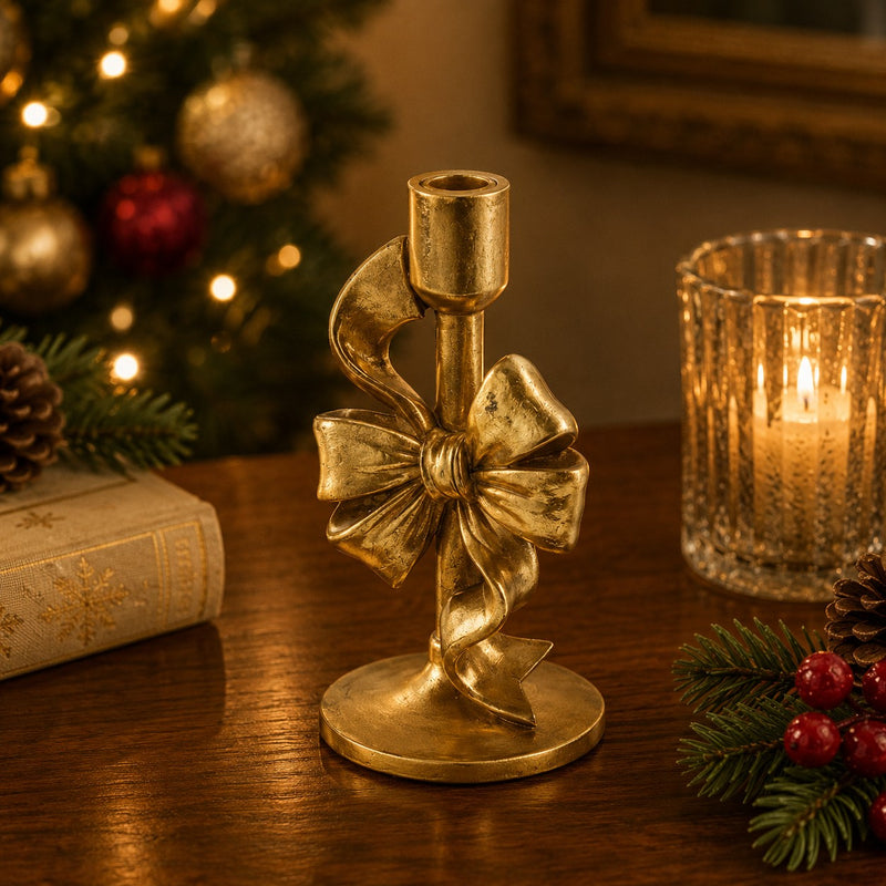 EDG Enzo De Gasperi Portacandela Natalizio con Fiocco H22x11x11 cm Oro Scuro – Decorazione di Natale