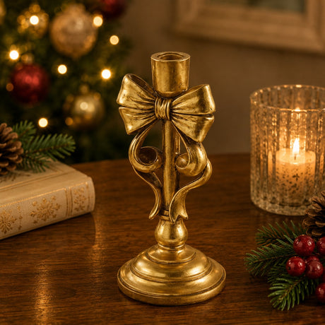 EDG Enzo De Gasperi Portacandela Natalizio con Fiocco H24x11,5x11,5 cm Oro Scuro – Decorazione di Natale