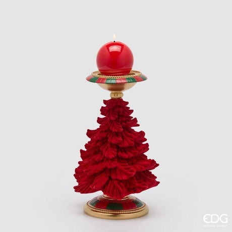 EDG Enzo De Gasperi Portacandela Pino Verde e Rosso H31 Ø19 cm – Decorazione di Natale