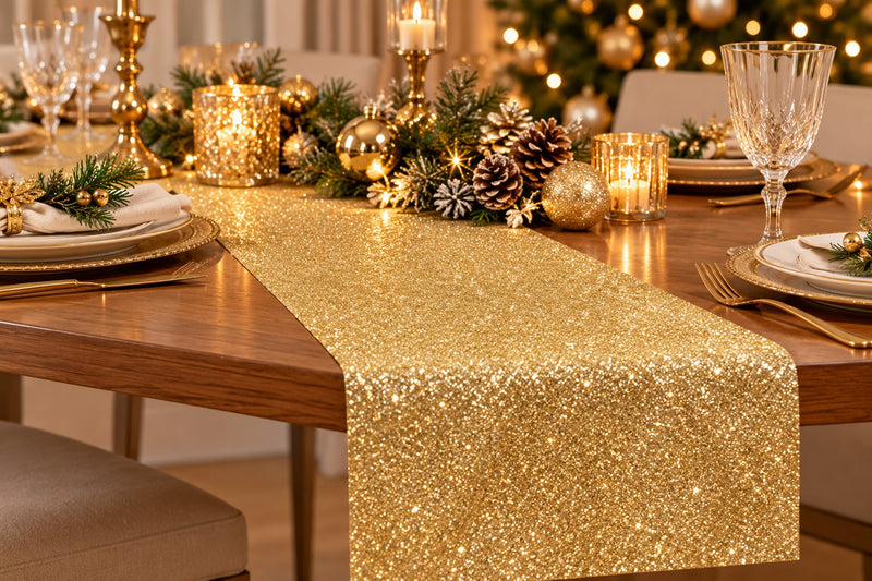 Piovaccari Runner Desirée Gold Oro 28 cm x 2,5 m – Runner Decorativo Natalizio per Tavola, Centrotavola e Addobbi di Natale