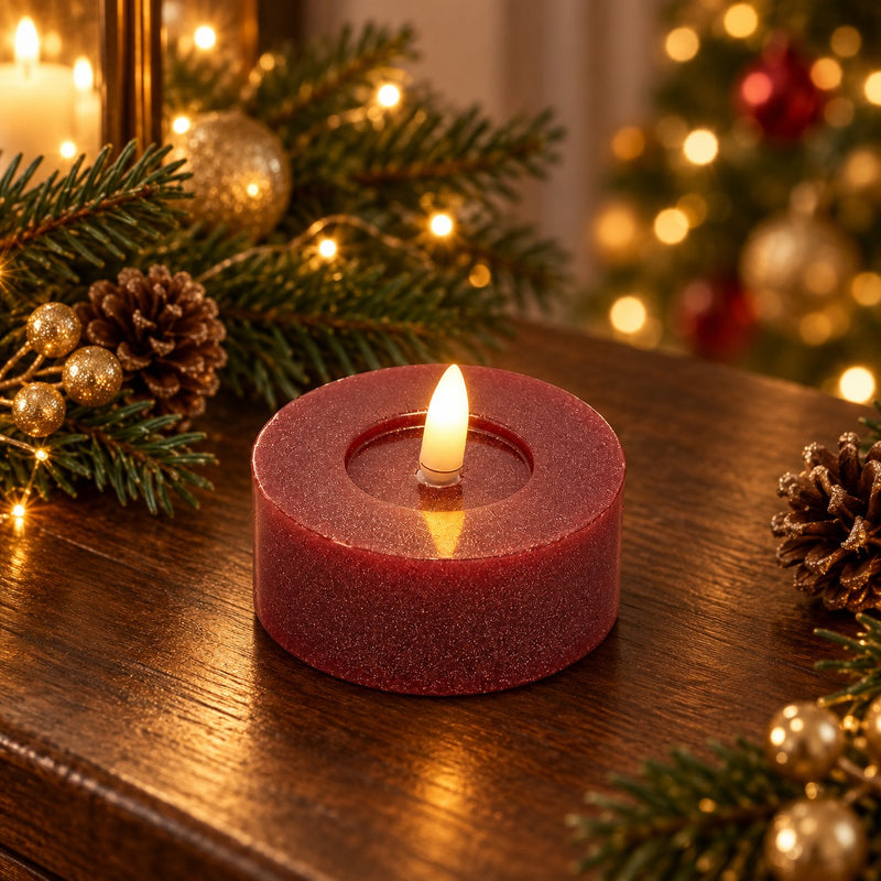 EDG Enzo De Gasperi Set 2 Candele LED Glitter H3 Ø7 cm Bordeaux IP20 – Candele Decorative Natalizie