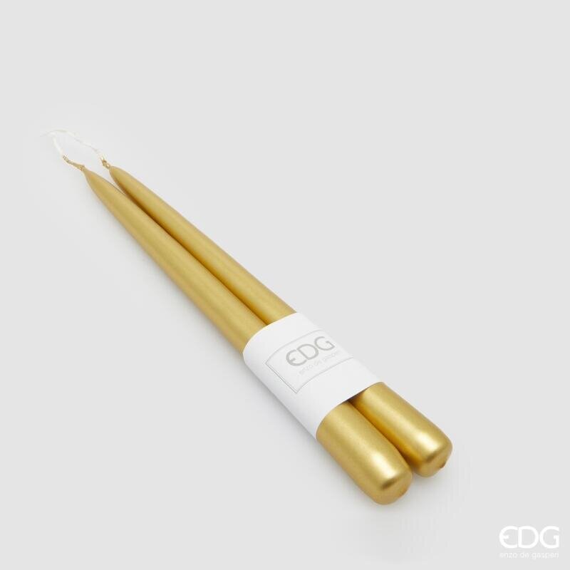 Edg Enzo De Gasperi Set 2 Candele a Stelo H25 Ø2,2 cm Oro – Candele Decorative Natale