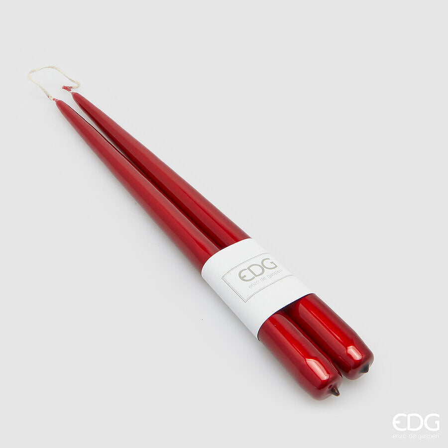 EDG Enzo De Gasperi Set 2 Candele a Stelo Rosso Metallizzato H30 Ø2,2 cm – Candele Decorative di Natale