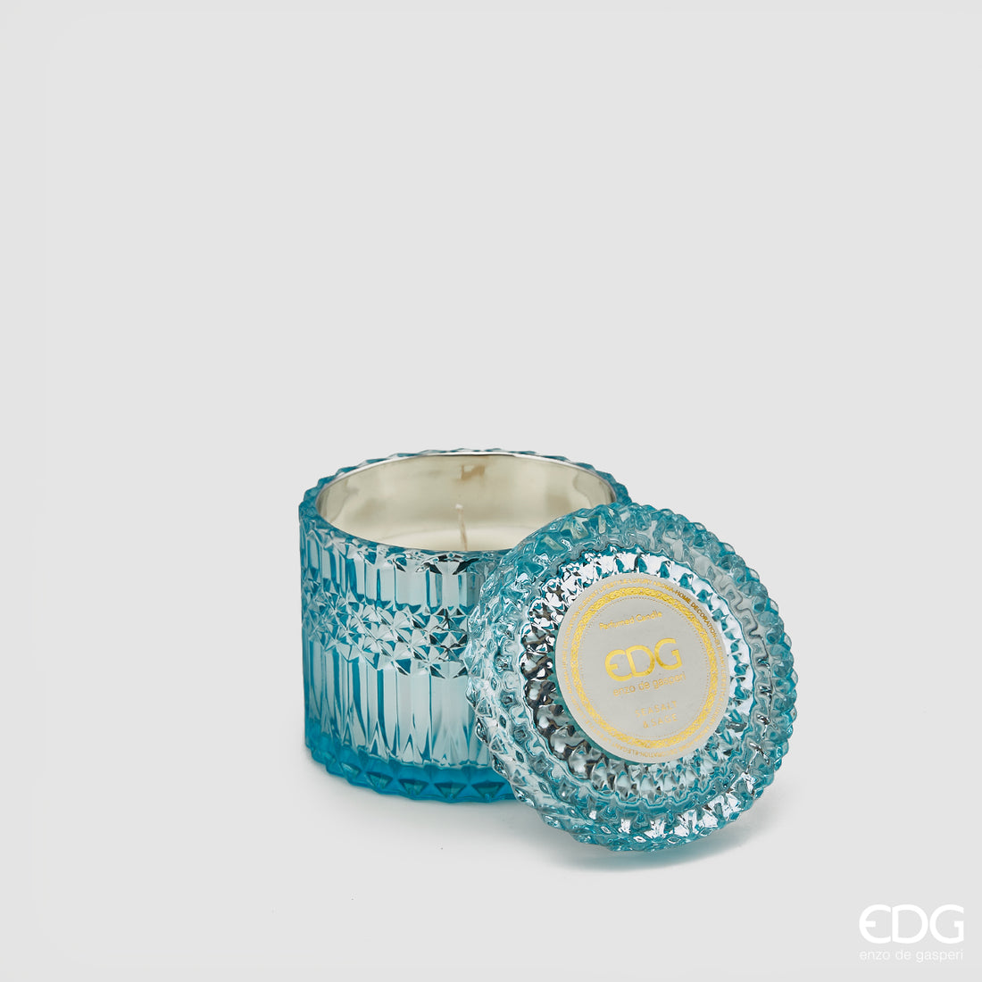 EDG Enzo De Gasperi Candela Crystal con Vaso + Scatola Regalo H 10,5 cm D 10,5 cm Azzurro