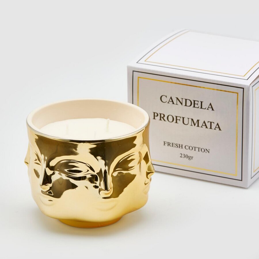 Candela C/Vaso Facce H9 D11 B9 Cotton Gold