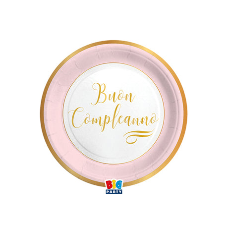 big party big party piatti carta buon compleanno chic d 18 cm cf 8 pz rosa ean 8020834621402