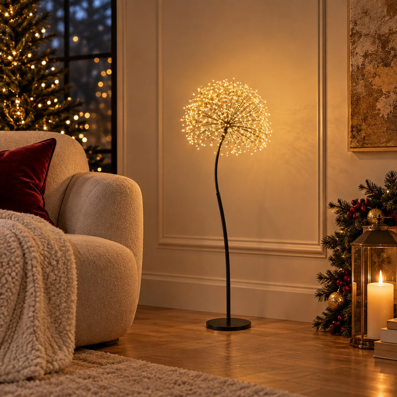 EDG Enzo De Gasperi Decoro Tarassaco Rich Nero 240 MicroLED H90 Ø20 cm IP44 – Decorazione Natalizia Luminosa