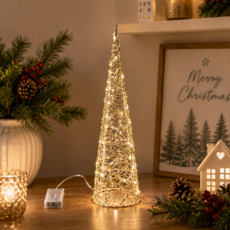 EDG Enzo De Gasperi Albero di Natale Led Intreccio Cono 30 MicroLed H 60 Cm D 16 Cm  IP20 Gold
