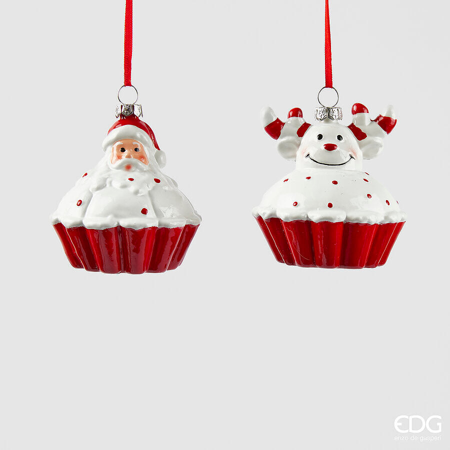 Addobbo Natale Cupcake H 8 Cm D 7,5 Cm Bianco Rosso 1Pz