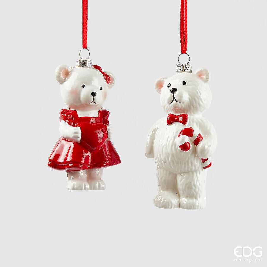 Addobbo Natale Orso H 11,5 Cm L 5 Cm L 6,5 Cm Bianco Rosso 1 Pz