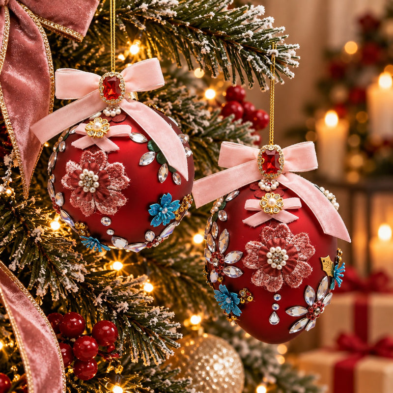 EDG Enzo De Gasperi Addobbo Palla Uovo Boheme H13 Ø8 cm Bordeaux 2 Assortiti – Decorazione per Albero di Natale 1 Pz