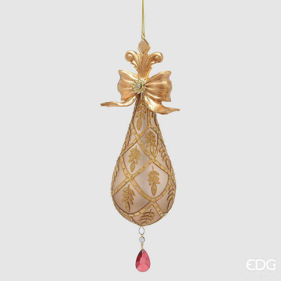 EDG Enzo De Gasperi Addobbo Goccia con Fiocco Gold H25 Ø8 cm – Decorazione di Natale