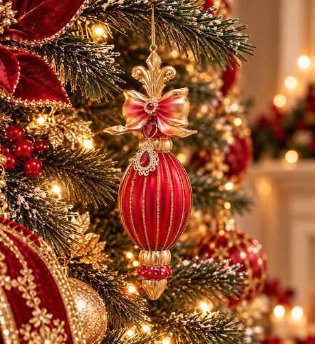 EDG Enzo De Gasperi Addobbo Fuso a Righe Red Gold H22 Ø7 cm – Decorazione di Natale