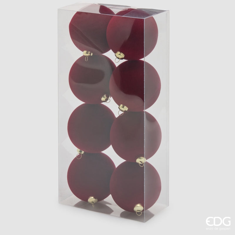 EDG Enzo De Gasperi Palline di Natale in Velluto Burgundy Ø8 cm – Set 8 Pezzi