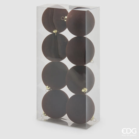 EDG Enzo De Gasperi Palline di Natale in Velluto Dark Brown Ø8 cm – Set 8 Pezzi