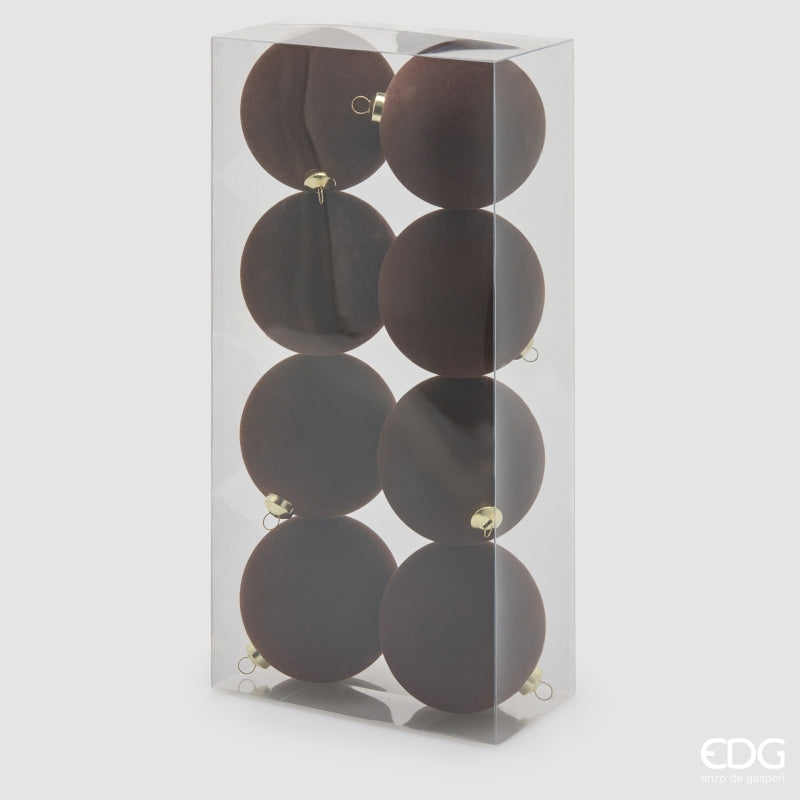 EDG Enzo De Gasperi Palline di Natale in Velluto Dark Brown Ø8 cm – Set 8 Pezzi