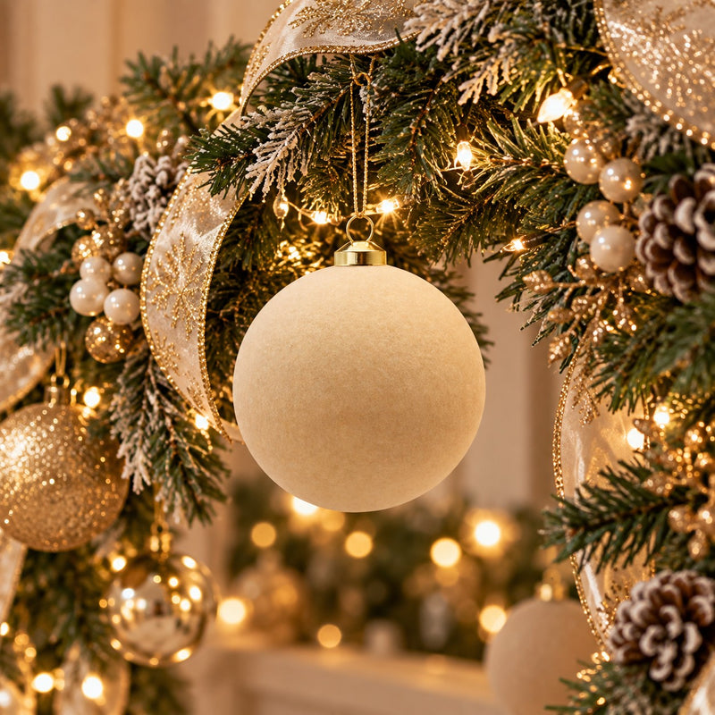 EDG Enzo De Gasperi Palline di Natale Velluto Cream Ø8 cm – Set 8 Pezzi
