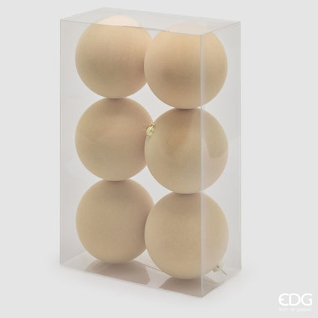 EDG Enzo De Gasperi Palline di Natale in Velluto Cream Ø10 cm – Set 6 Pezzi