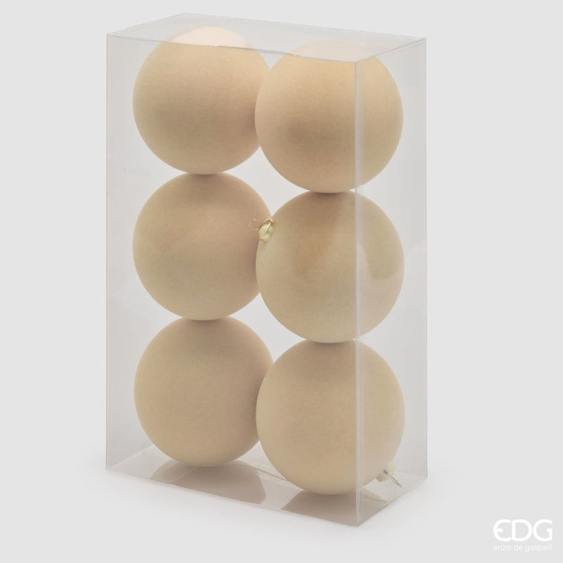 EDG Enzo De Gasperi Palline di Natale in Velluto Cream Ø10 cm – Set 6 Pezzi