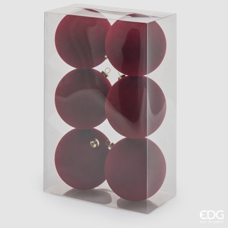 EDG Enzo De Gasperi Palline di Natale in Velluto Burgundy Ø10 cm – Set 6 Pezzi