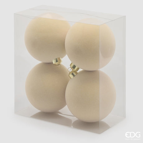 EDG Enzo De Gasperi Palline di Natale in Velluto Cream Ø12 cm – Set 4 Pezzi