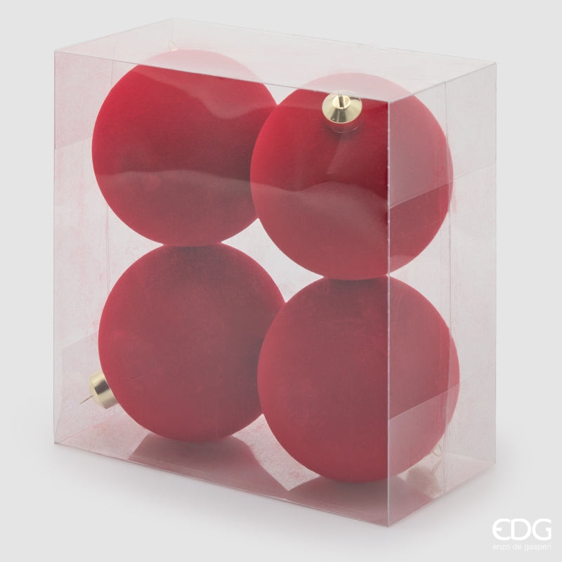 EDG Enzo De Gasperi Palline di Natale in Velluto Rosso Ø12 cm – Set 4 Pezzi