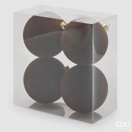 EDG Enzo De Gasperi Palline di Natale in Velluto Dark Brown Ø12 cm – Set 4 Pezzi