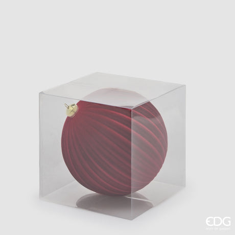 EDG Enzo De Gasperi Pallina di Natale in Velluto a Righe Burgundy Ø17,5 cm – Addobbo Natalizio