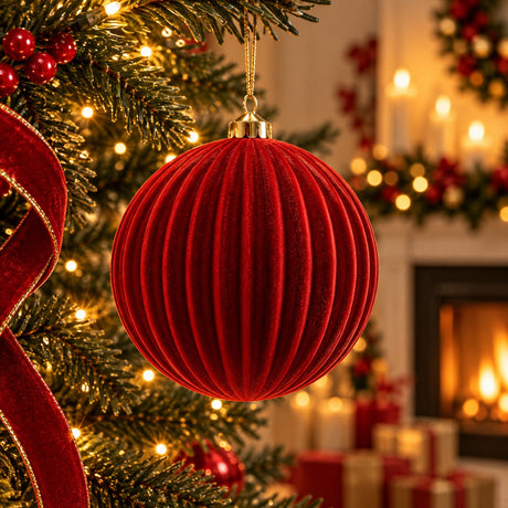EDG Enzo De Gasperi Palla di Natale in Velluto a Righe Rossa Ø17,5 cm – Addobbo Natalizio