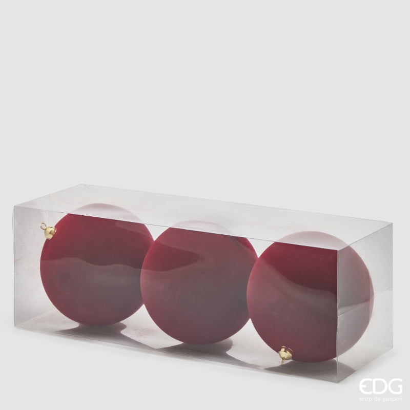EDG Enzo De Gasperi Palle di Natale in Velluto Burgundy Ø20 cm – Set 3 Pezzi