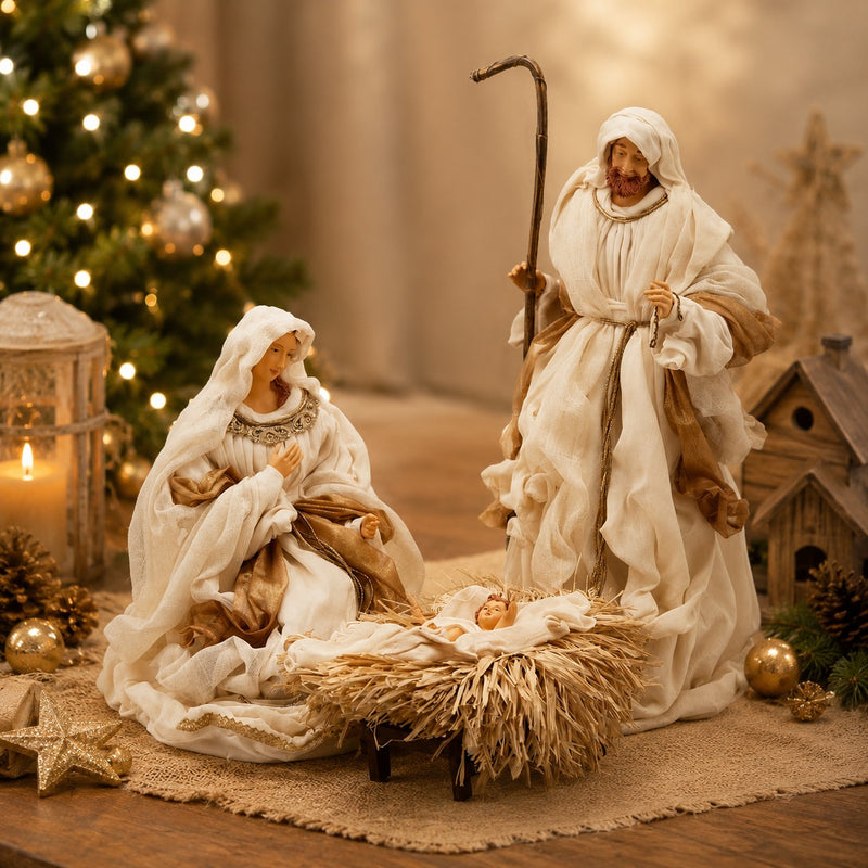 EDG Enzo De Gasperi Natività Natale King H 70 Cm 3 Personaggi Bianco Avorio