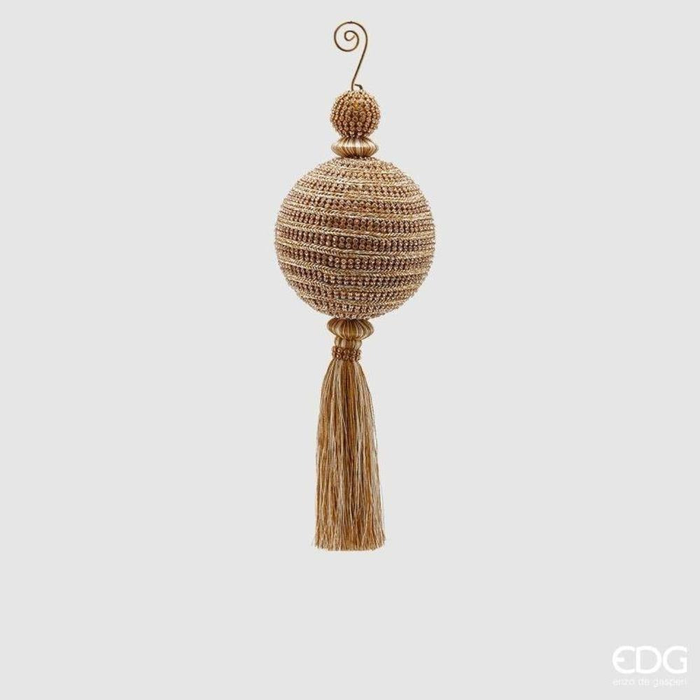 EDG Enzo De Gasperi Pallina di Natale in Tessuto con Diamanti e Nappa H27 cm Oro – Addobbo per Albero