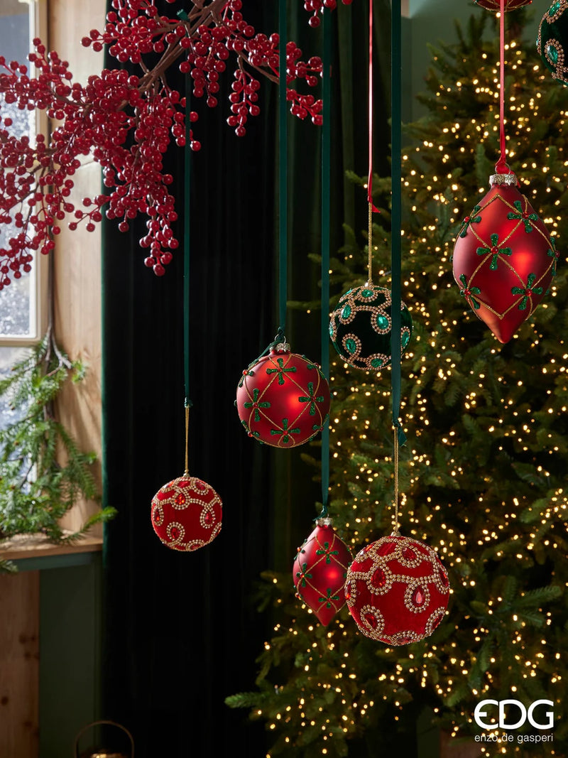 EDG Enzo De Gasperi Palla Natale Gemme Velluto D 10 Cm Dark Green 1 Pz