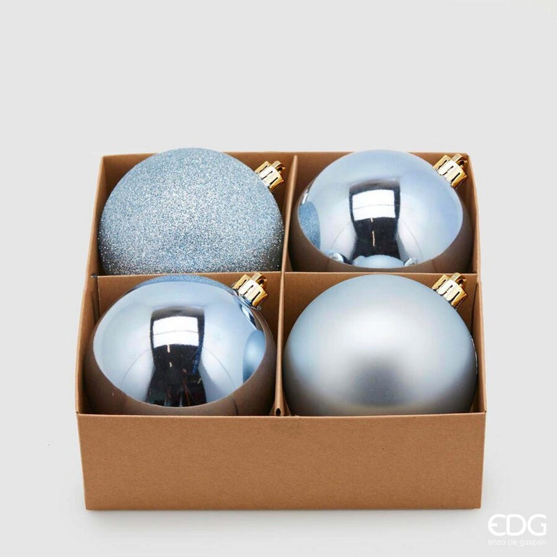 EDG Enzo De Gasperi Palle di Natale Light Blue Ø10 cm – Set 4 Pezzi