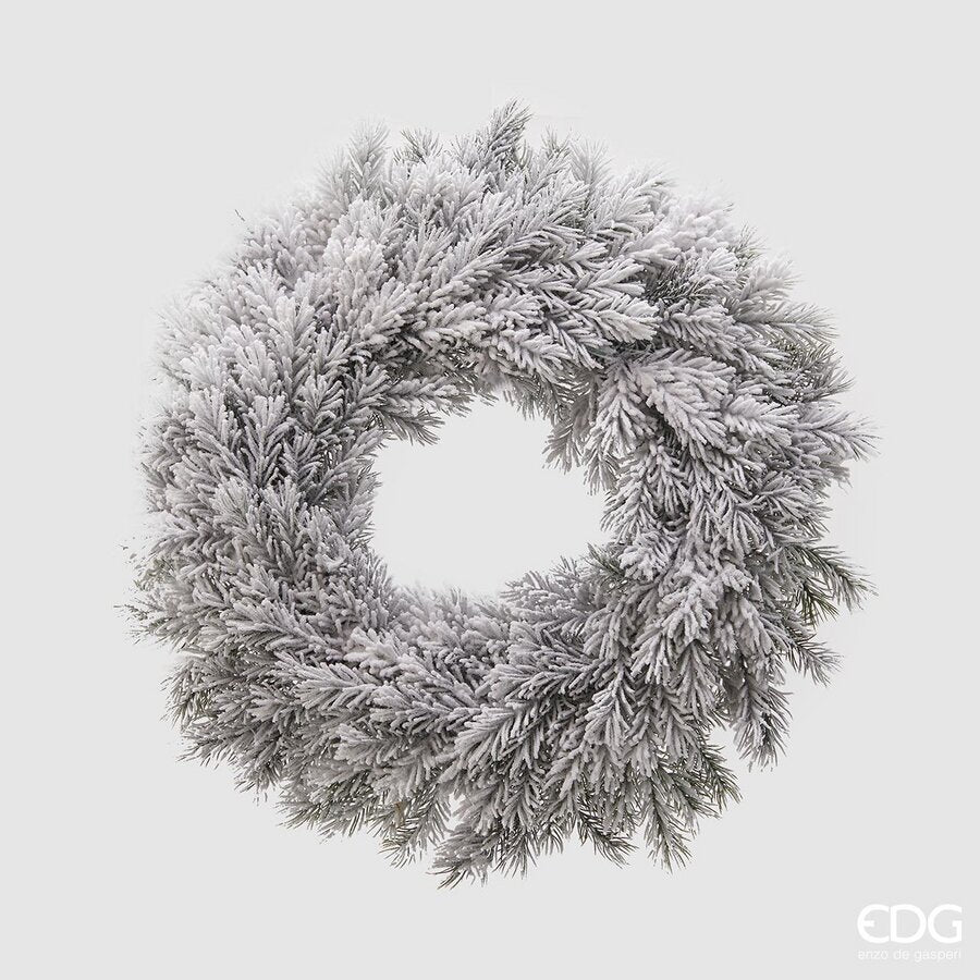EDG Enzo De Gasperi Corona di Pino West Artificiale Innevata White Green Ø56 cm – Decorazione di Natale