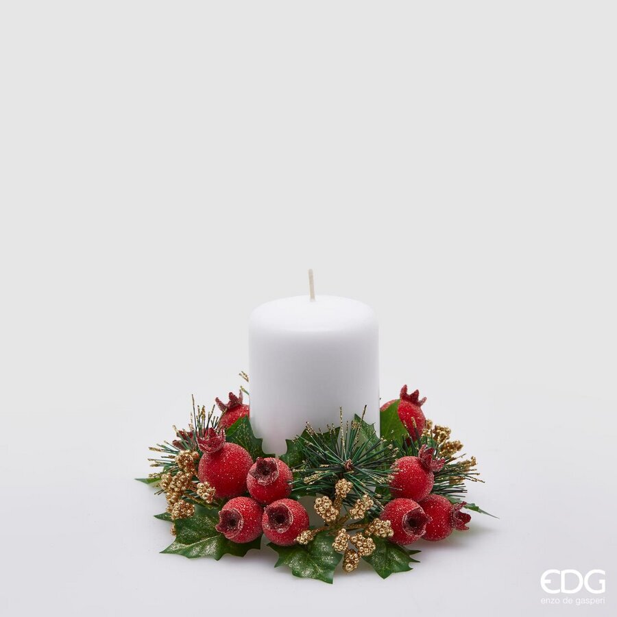 EDG Enzo De Gasperi Corona di Pino con Bacche Ø17 cm Verde Rosso – Decorazione Natalizia