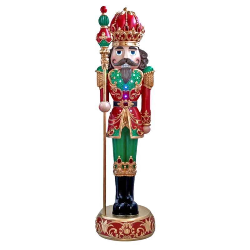 EDG Enzo De Gasperi Soldatino Natale Poly con Led e Musica H 184 Cm D 53 Cm Green Red, PEZZO DA ESPOSIZIONE, RITIRO SOLO IN SEDE