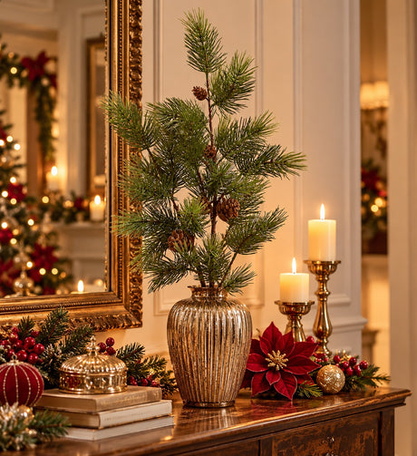 EDG Enzo De Gasperi Ramo di Pino Artificiale con Pigne Green L90 cm – Decorazione di Natale