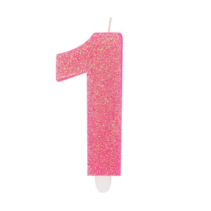 Candelina Numero 1 Cera Sweety Fuxia Glitter