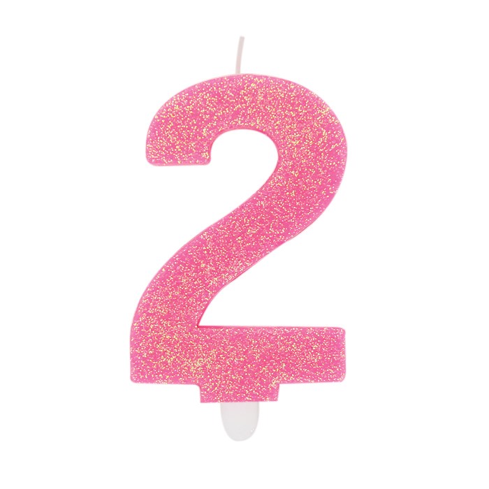 Candelina Numero 2 Cera Sweety Fuxia Glitter