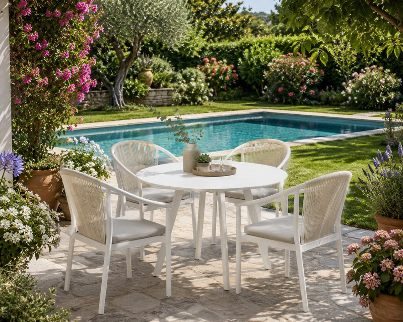EDG Enzo De Gasperi Tavolo Rotondo da Esterno Bianco in Alluminio D 100 cm H75 cm