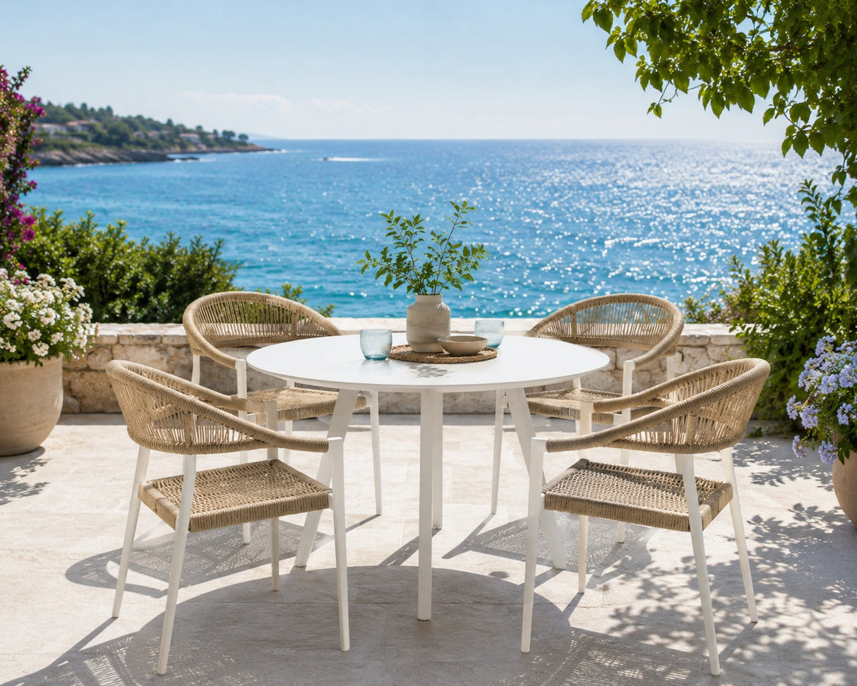 EDG Enzo De Gasperi Tavolo Rotondo da Esterno Bianco in Alluminio D 100 cm H75 cm