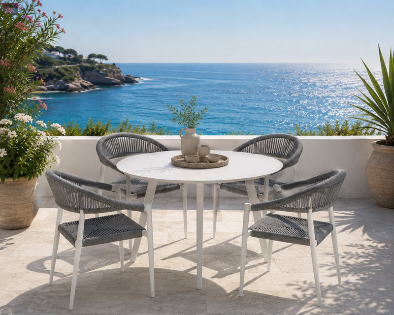 EDG Enzo De Gasperi Tavolo Rotondo da Esterno Bianco in Alluminio D 100 cm H75 cm