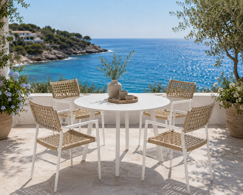 EDG Enzo De Gasperi Tavolo Rotondo da Esterno Bianco in Alluminio D 100 cm H75 cm