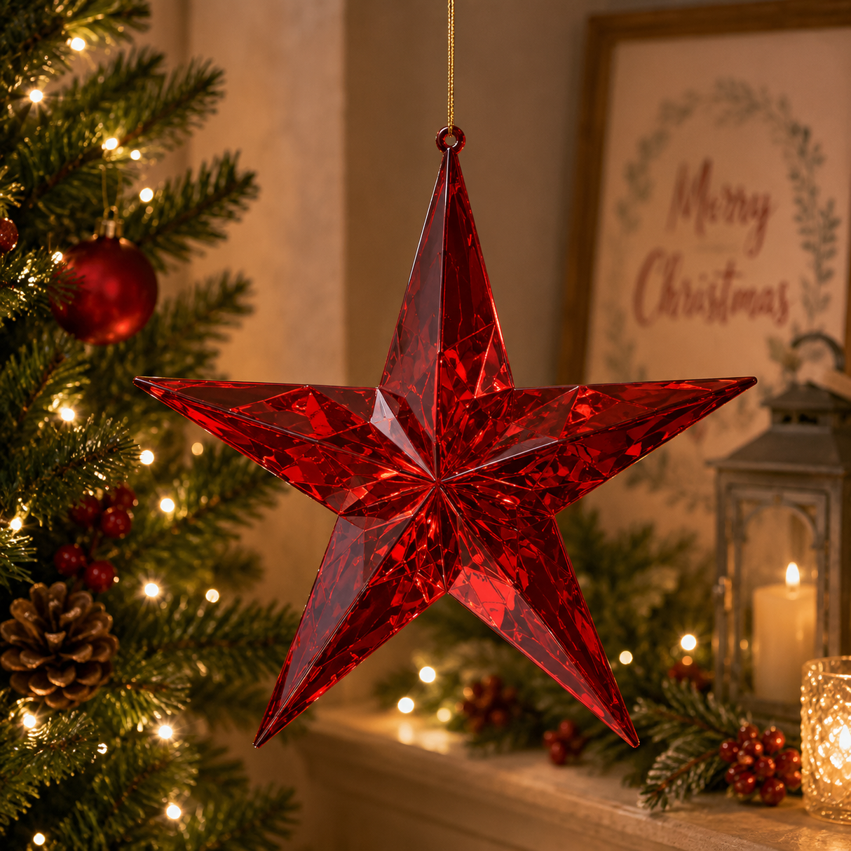 EDG Enzo De Gasperi Decoro Diamante Stella Natale Da Appendere D 19,5 Cm L 5 Cm Red